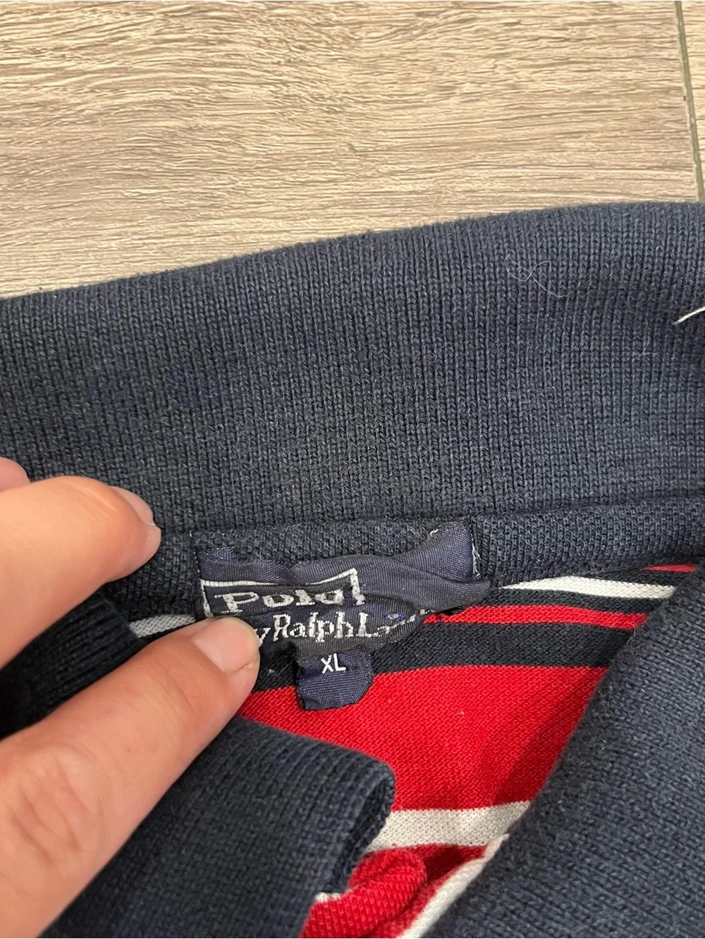 Ralph Lauren Striped Polo in Navy, Light Blue & Red